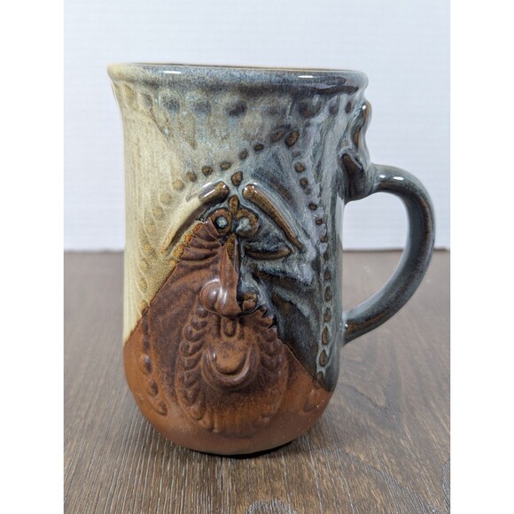 VTG Pottery Craft Face Mug Handcrafted Stoneware 70s 80s Whimsical Earth Tones - Picture 1 of 8